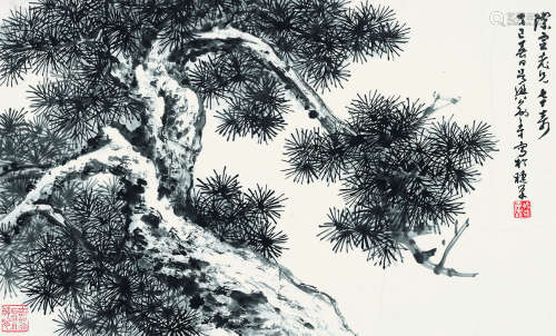 俞子才（1915～1992） 1977年作 寿松 镜片 水墨纸本