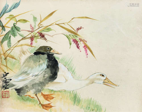 汪亚尘（1894～1983） 鸭 镜框 设色纸本