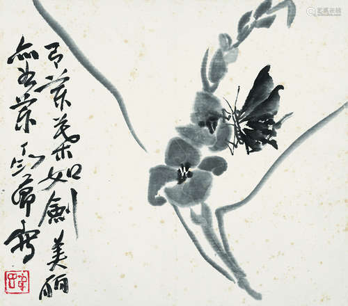 丁衍庸（1902～1978） 花蝶 镜片 水墨纸本