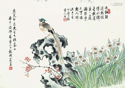 程竹韵（1874～1934） 花鸟 镜片 设色纸本