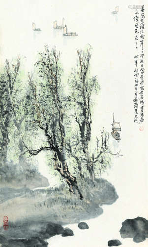 张文俊（1918～2008） 1987年作 山水 立轴 设色纸本