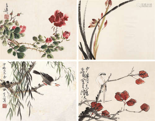 王雪涛 田世光（1903～1982）等 花卉 花鸟 纸片 设色纸本