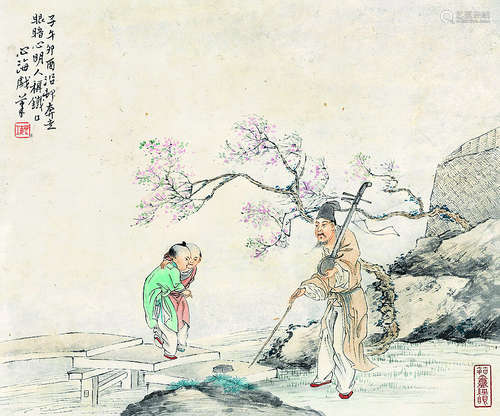 沈心海（1855～1941） 人物 镜框 设色纸本