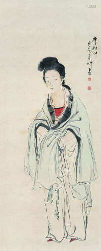 倪田（1855～1919） 1900年作 仕女 立轴 设色纸本