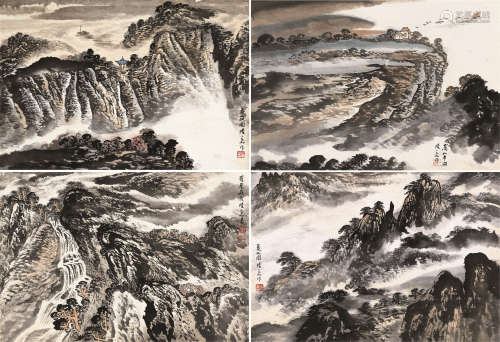 陆一飞（1931～2005） 山水 （四帧) 镜片 设色纸本