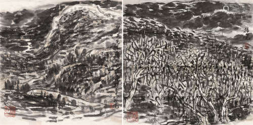 崔振宽（b.1935） 1995年作 山水小品 （两帧） 纸片 设色纸本