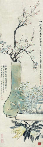 吴穀祥（1848～1903） 花卉清供 立轴 设色纸本