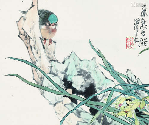 任薰（1835～1893） 花鸟 镜框 设色纸本