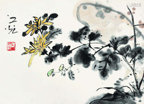 谢之光（1900～1976） 菊花 镜片 设色纸本