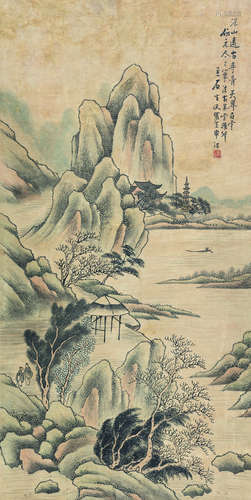 韫坚法师（清代） 深山古寺图 立轴 设色纸本