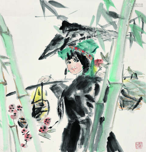 周昌谷（1929～1985） 少女 镜片 设色纸本