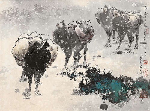 李山（b.1926） 1995年作 雪满天山路 镜框 设色纸本