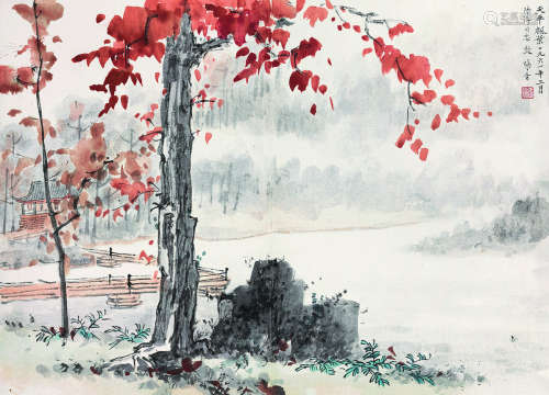 张晋（1907～1988） 1961年作 天平枫叶 镜片 设色纸本