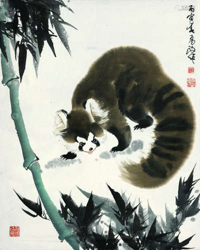 王为政（b.1944） 1986年作 小熊猫 镜片 设色纸本