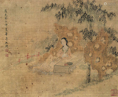 改琦（1773～1828）（款） 1823年作 竹荫仕女 镜片 设色绢本