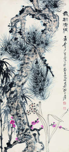 张大千（1899～1983）（款） 1948年作 三友图 立轴 设色纸本