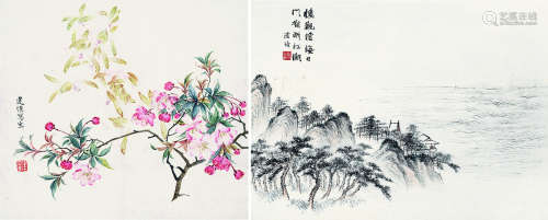 唐肯 杨建侯（1876～1950） 山水 花卉 册页 设色纸本