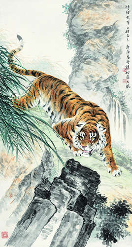 吴冠南（b.1950） 2003年作 花发蝶初飞 立轴 设色纸本