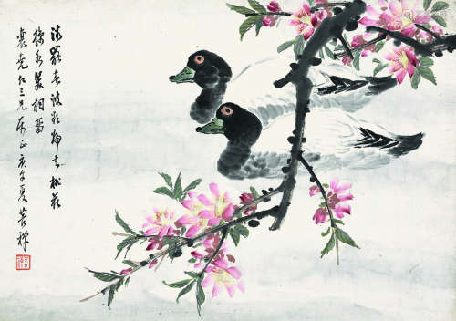 菩禅（1873～1945） 1930年作 花鸟 镜片 设色纸本