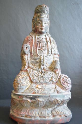 Chinese wood carving gilt GuanYin