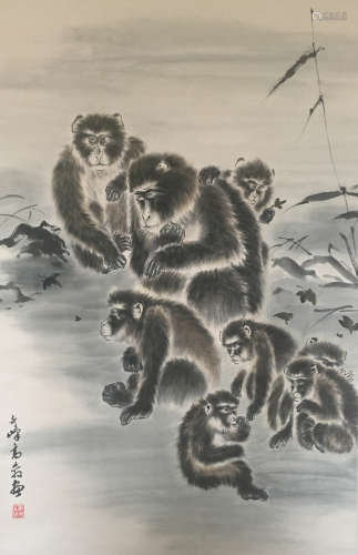 Gao, QiFeng. water color painting of monkey
