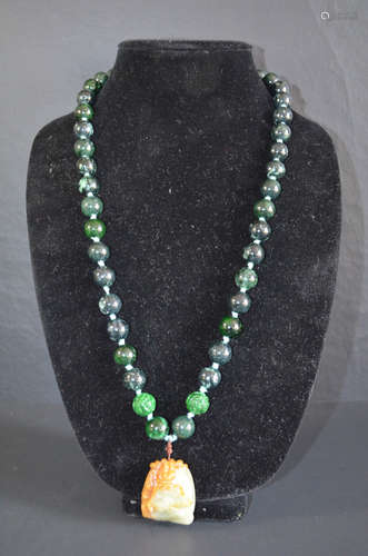 Chinese spinach jade necklace and pendant