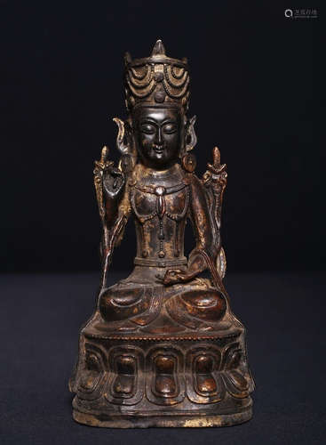 Antique China Bronze Gilt Gyan Mudra Buddha Seat