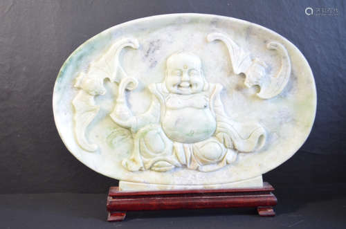 Chinese jade carving table screen with buddha