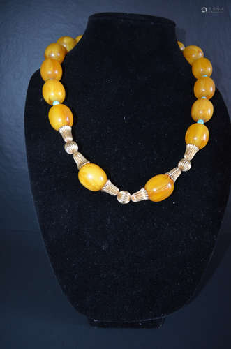 Chinese milky amber necklace 14k gold