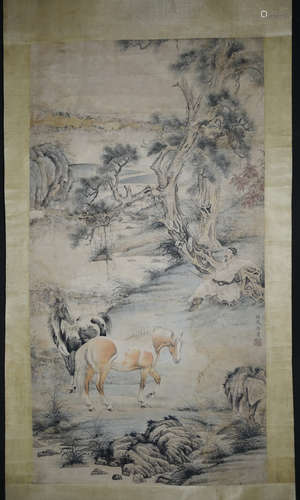 Chinese Ink/Color Scroll Painting, Signed