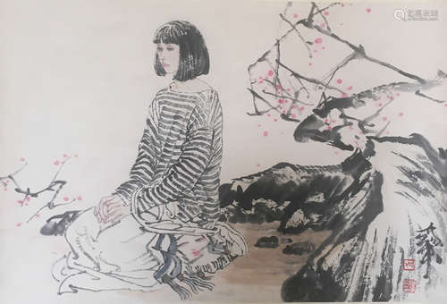 He, JiaYing. water color painting of a woman