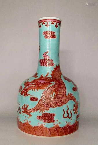 Chinese Green Underglaze Famille Rose Vase