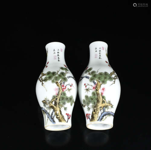 Pair Of Chinese Famille Rose Porcelain Vase