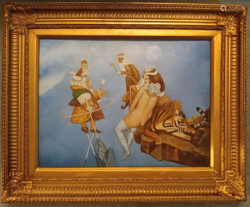 Oil on wood panel framed with gold leaf gilt wood