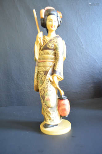 Japanese bone carved figure of lady