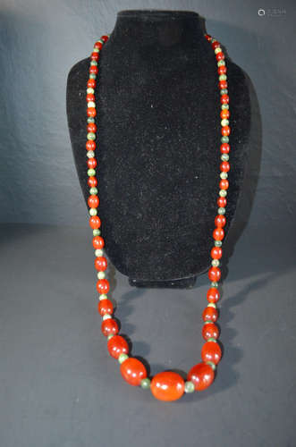 Chinese cheery amber with silver necklace