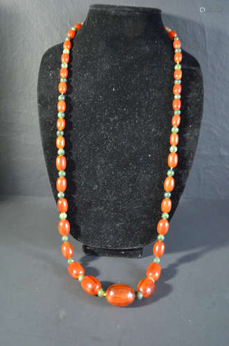 Chinese cheery amber necklace with jade