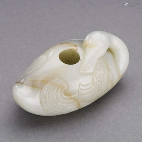 A CHINESE WHITE JADE DUCK WATER POT