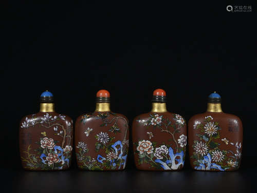 Set Of 4 Chinese Zisha Snuff Bottle