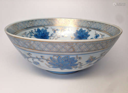 Chinese blue and gilt porcelain bowl