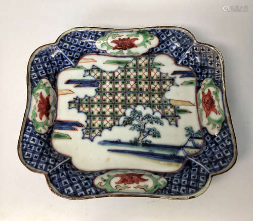 Chinese blue and white three color porcelain plate