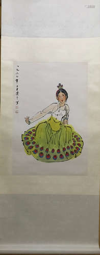 Ye, QianShu. water color of dancing lady