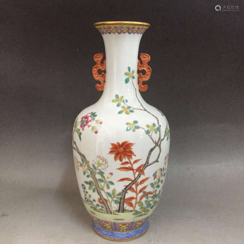 Chinese Famille Rose Double Ear Vase