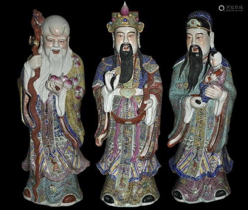 Set Of 3 Porcelain God Of Longevity,Wealthy,Healt