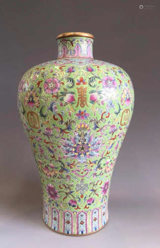 Chinese Green Underglaze Famille Rose Floral Vase