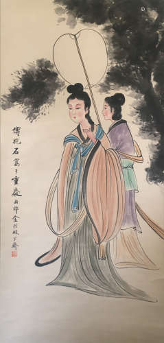Fu,Baoshi. water color painting of two ladies