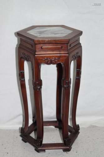 Chinese Marble Inlaid Hardwood Carved Stand