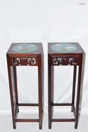 Pair of Chinese Cloisonne Inlaid Rosewood Stands
