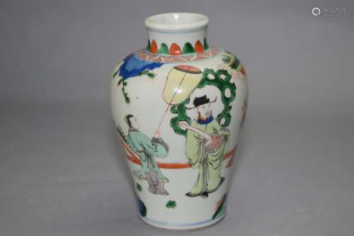 Kangxi Chinese Wucai Figures Vase
