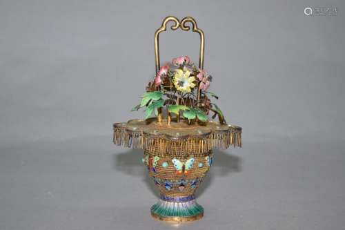 Chinese Enamel over Silver Flower Basket